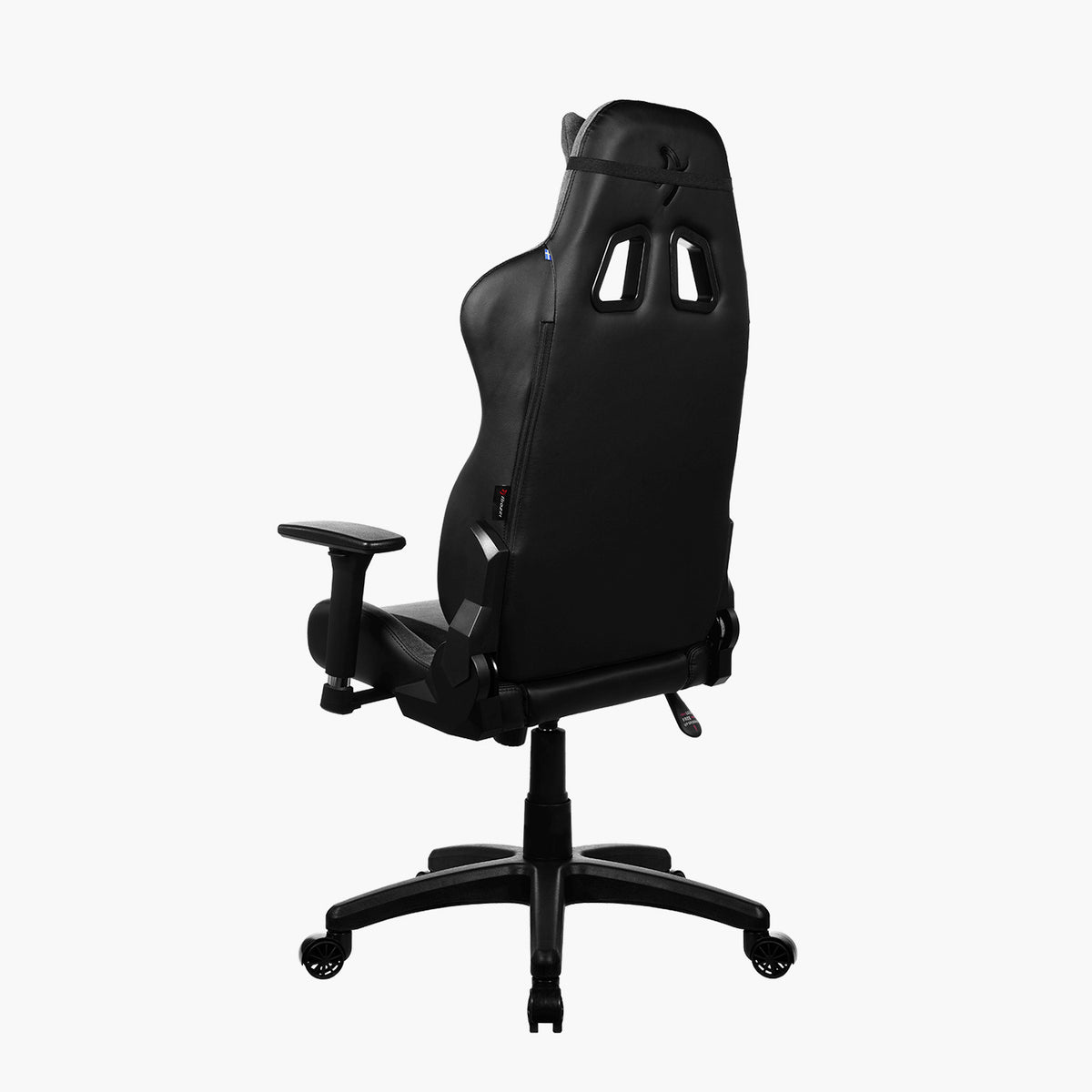 Arozzi Europe Avanti Soft Fabric gaming chair with head pillow, adjustable arms, rear view.