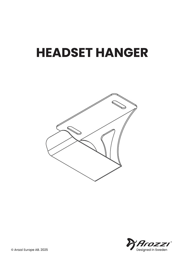 Line drawing of a headset hanger with HEADSET HANGER text above it.
